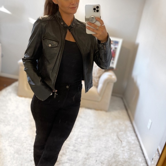 Faux Black Leather Jacket - Size 38 - Picture 4 of 6